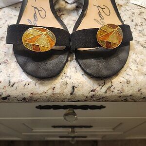 Vintage Musi Shoe Clips Metallic Gold Copper Enamel Geometric Design 1 3/4" NWOT